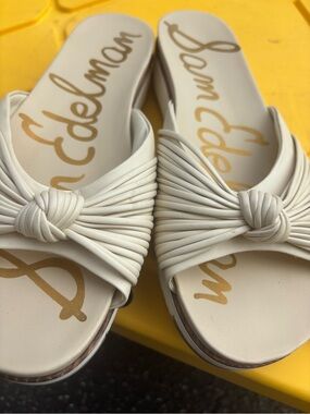 Sam Edelmam Ivory Knotted Slide Sandals